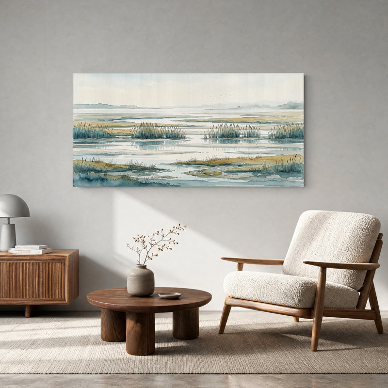Art mural sur toile, roseaux et marais, 46“W x 24”H