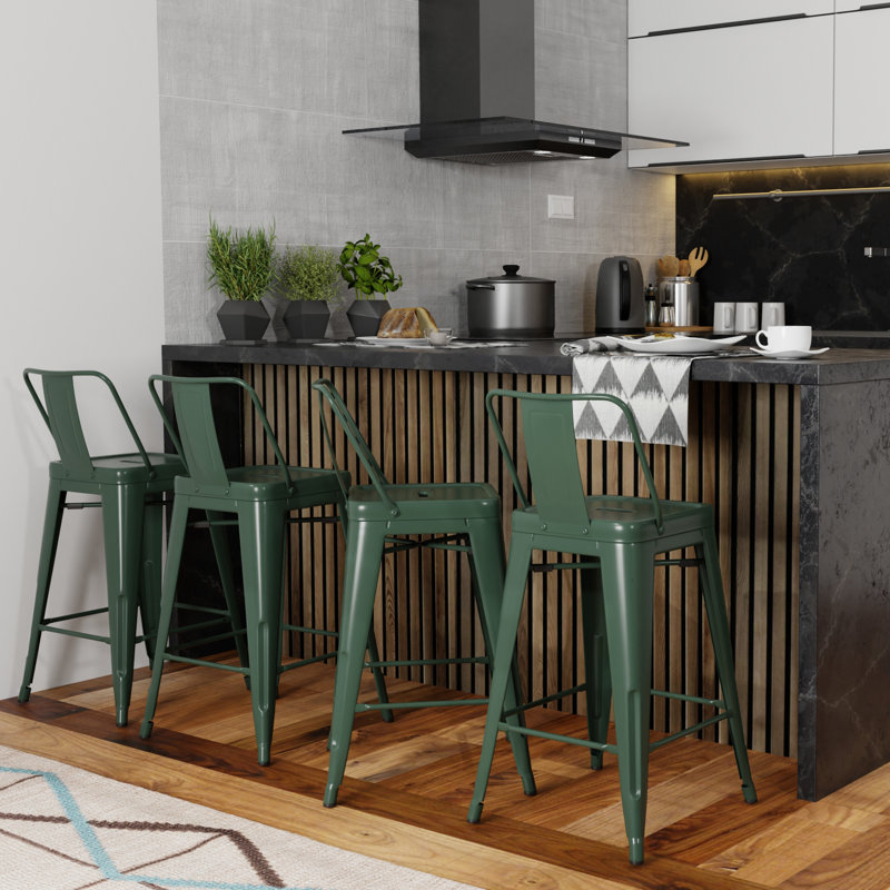 Tabouret en métal Rayne, Bleu sarcelle, 4, Tabouret de comptoir (siège d'une hauteur de 24 p