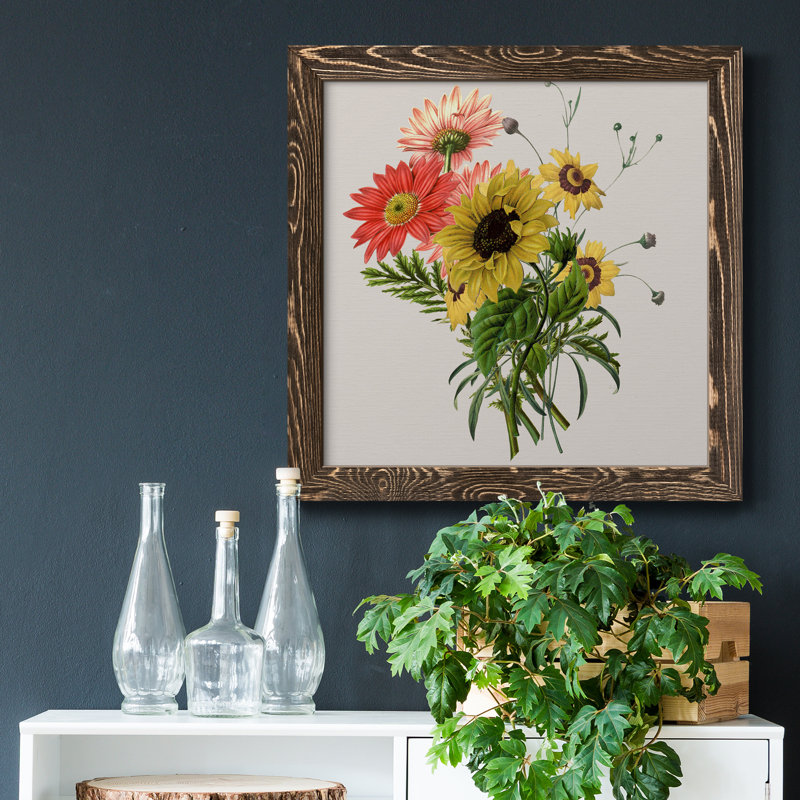 Sunflower Arrangement - Peinture sur toile encadrée, H 17 po x l 17 po x P 1,5 po, Toile avec cadre noyer patiné