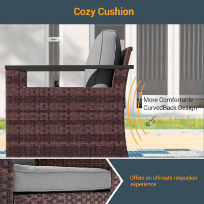Chaise de patio d'extérieur 2 pièces, rotin en PE et chaises toutes saisons avec coussin amovible