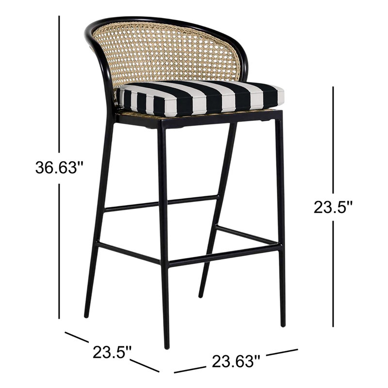Havana 23.63 Patio Bar Stool with Cushion, Welt, Chalk/Natural Cane, Intermix Indigo