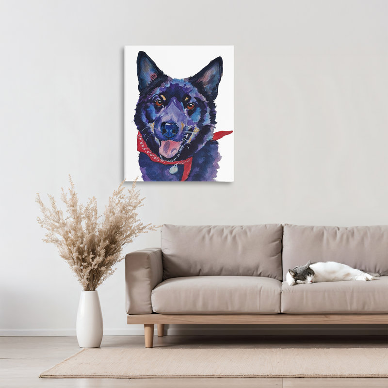 Chien noir avec toile Bandana, design par Tatiana Roberts, H 30 po x l 24 po