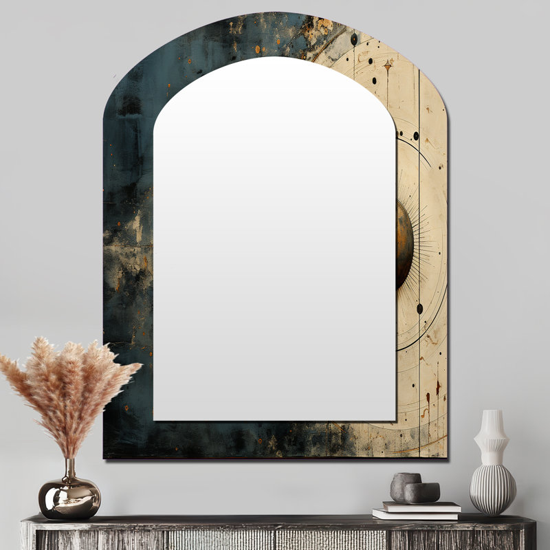 Minimalisme astrologie beige et noir - miroir asymétrique astrologique, miroir mural décoratif arche bleue, impression d'art en métal