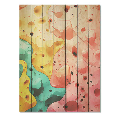 «Blue and Pink Cubist Marine Exploration II» - Corail sur bois