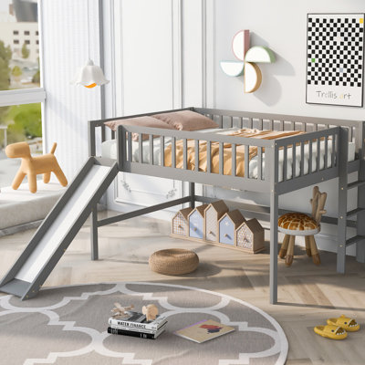 Gray Bedroom Full Size Low Loft Bed With And Intriguing Slide In Materials Fun