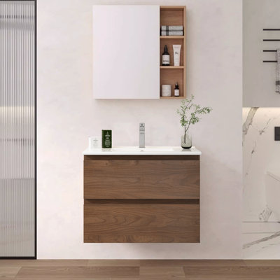 Meuble-lavabo mural moderne 24 po avec lavabo en céramique et 2 tiroirs à fermeture en douceur