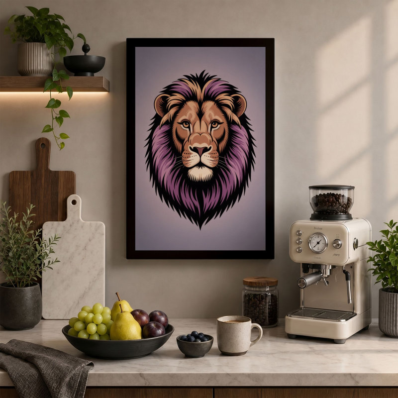 Regal Lion Modern 1 Piece Wrapped Canvas Wall Art, 36x24 - 91.4 x 61.0 cm, Taupe Border