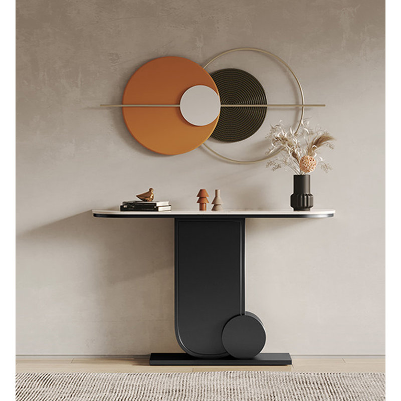 Console d'entrée moderne Art Deco, 33.46" H x 47.24" W x 11.81" D, White / Black, Black