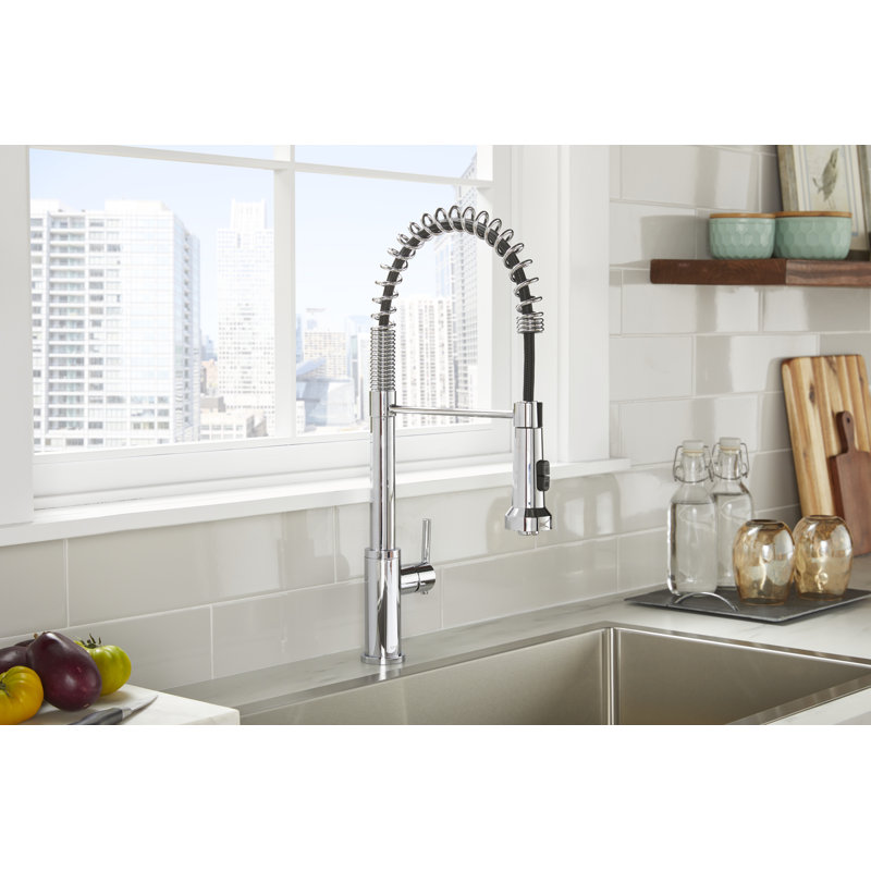 Parma Pre-Rinse Single Handle Spring Pull-Down Kitchen Faucet, Chrome
