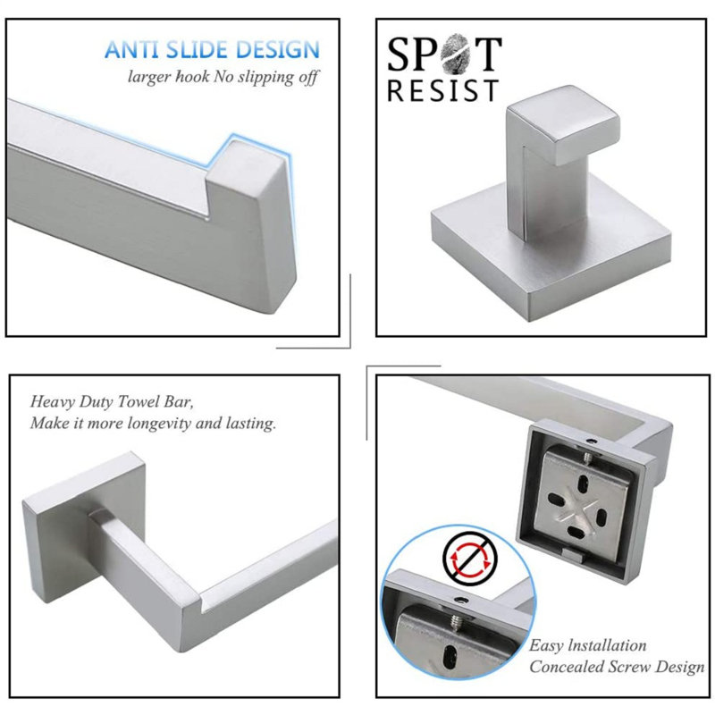 Ensemble de quincaillerie de salle de bain 4 pièces, Nickel brossé