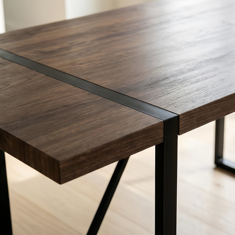 Table de salle à manger rectangulaire moderne industrielle de 55 pouces avec pieds en métal noir, Noyer foncé