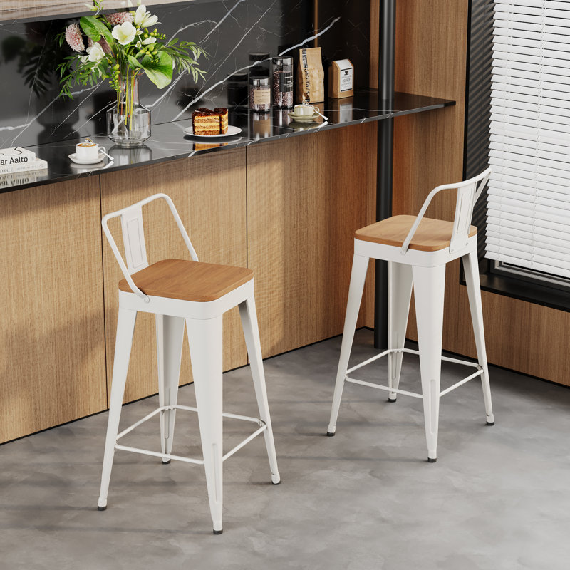 Metal Counter And Bar Stools, Bar Stool (30" Seat Height), White