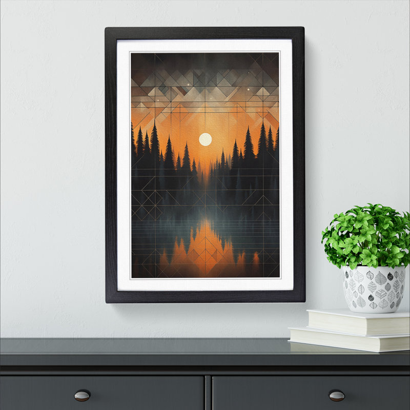 Winter Forest Geometric - Single Picture Frame Print on Wood, 64cm H x 46cm W x 2cm D, Black