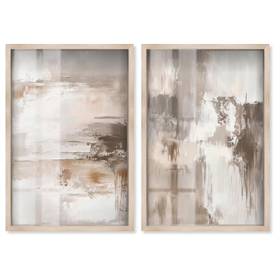 Stonewashed Tones Duo Shadowbox Print Abstract Wall Decor Set by Art Remedy, Blonde Frame, 16 x 24