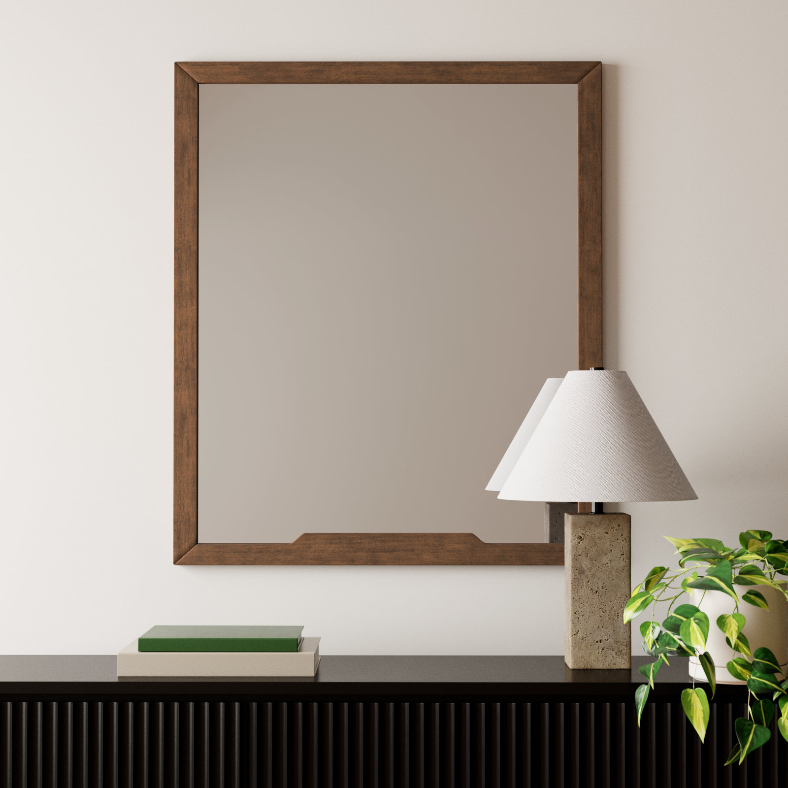 Glow Rectangle Wall Mirror, Walnut
