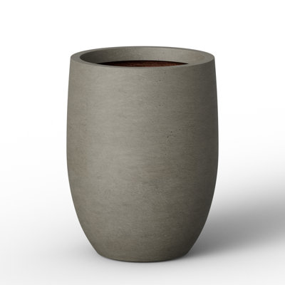 16" W x 21.5" H Concrete Tall Round Flower Planter Handcrafted Stone Gray Large Plant Pots with Drainage Hole