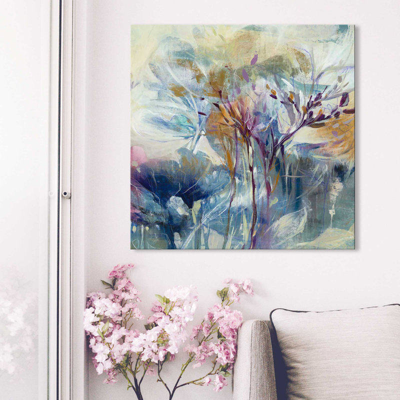 «Meadow Safran II» par K.Nari - Peinture, Toile tendue, H 36 po x l 36 po x P 1,5 po