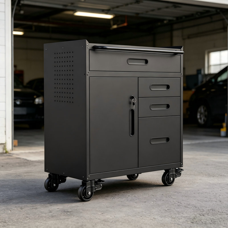 Armoire de rangement pour outils 34,3 po avec 4 tiroirs et un compartiment verrouillable pour les garages et les ateliers.