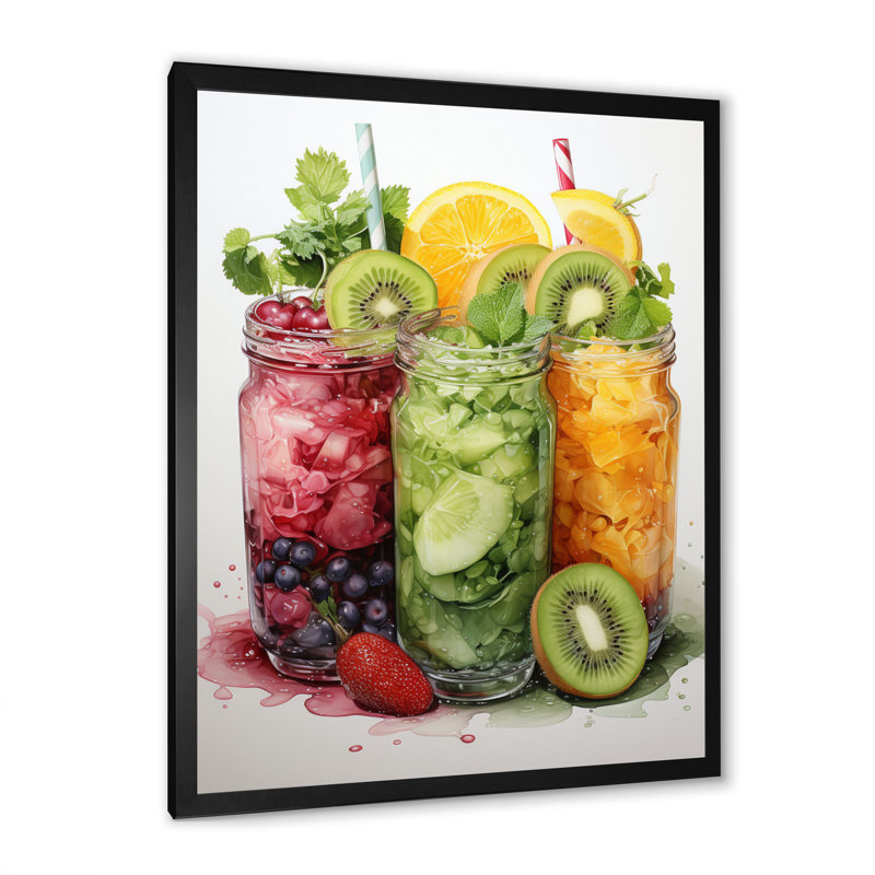 «Refresshing Smoothies Popart II», reproduction d'art sur toile, Cadre photo noir, H 32 po x l 16 po x P 1 po