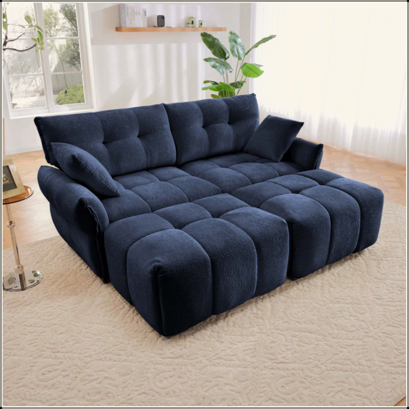 Ensemble de canapé 2 places avec 2 repose-pieds et coussins décoratifs en chenille moelleuse idéale pour un salon ou un dortoir