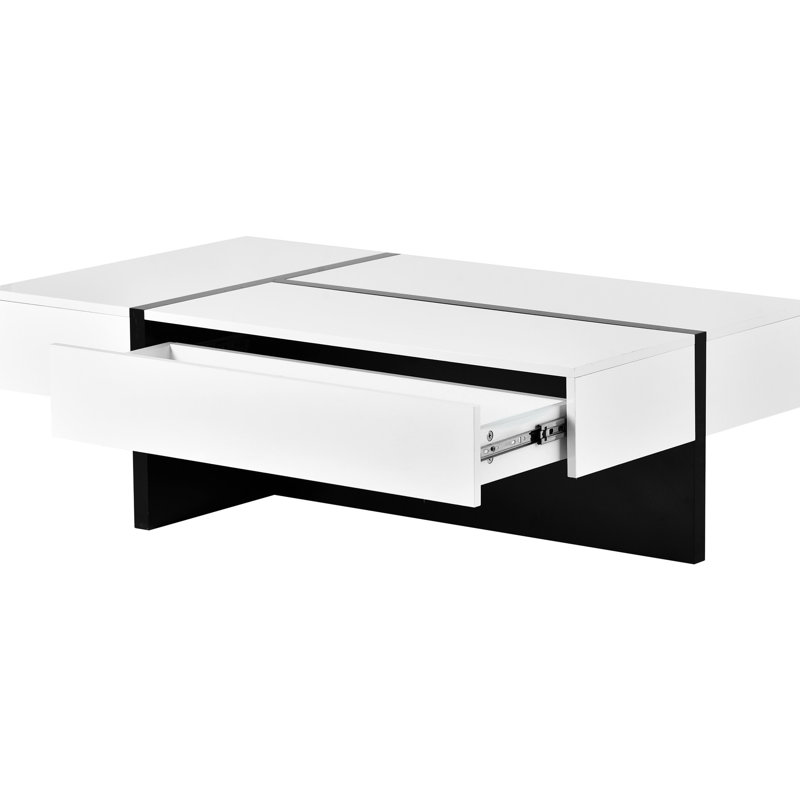 Table de salon moderne ultrabrillante avec tiroir pour l'organisation de la table basse de la pièce, 45,2 po de longueur, base blanche et stable
