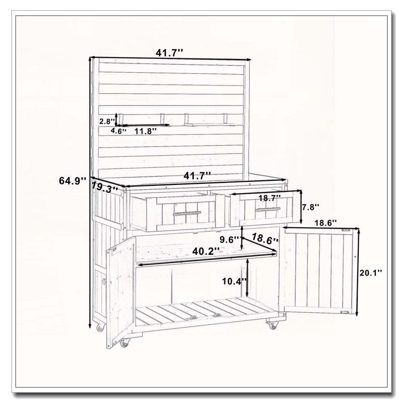 64.9'' H Large Patio Kitchen Island Solid Wood Kitchen Cart, Brown