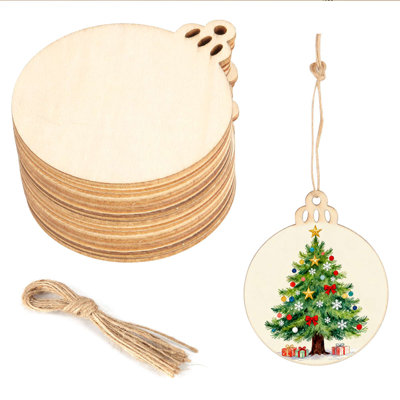 50 pièces de disques ronds en bois bricolage bricolage bois artisanal tranches panneaux suspendus ornements de Noël décorations de fêtes