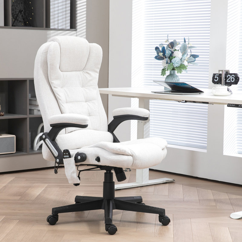 Fauteuil de bureau 6 points vibrant et chauffant. Blanc crème. Coussin inclinable. Siège réglable de 17,75 po à 21,75 po. Chaise Everlast Comfort Option de chauffage. . Sans limite