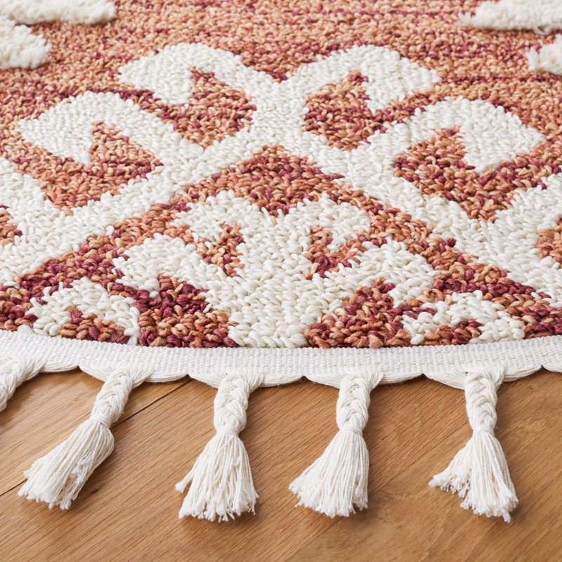 Tapis Ikat Imraan, Rond 4 pi, Orange/Ivory