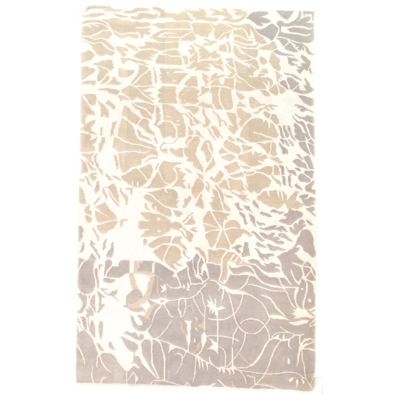 Tapis en laine/beige/gris en soie noué la à la main