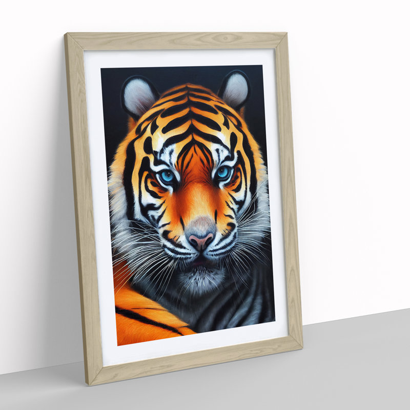 Fearless Tiger - Single Picture Frame Print, 34cm H x 25cm W x 2cm D, Oak