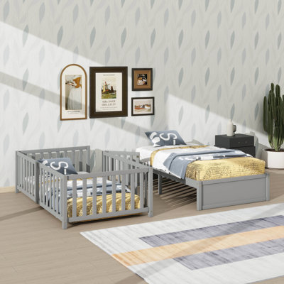 Twin Size Wooden Daybed With Fence-Like Guardrails For Safety And Two Integrated Storage Drawers