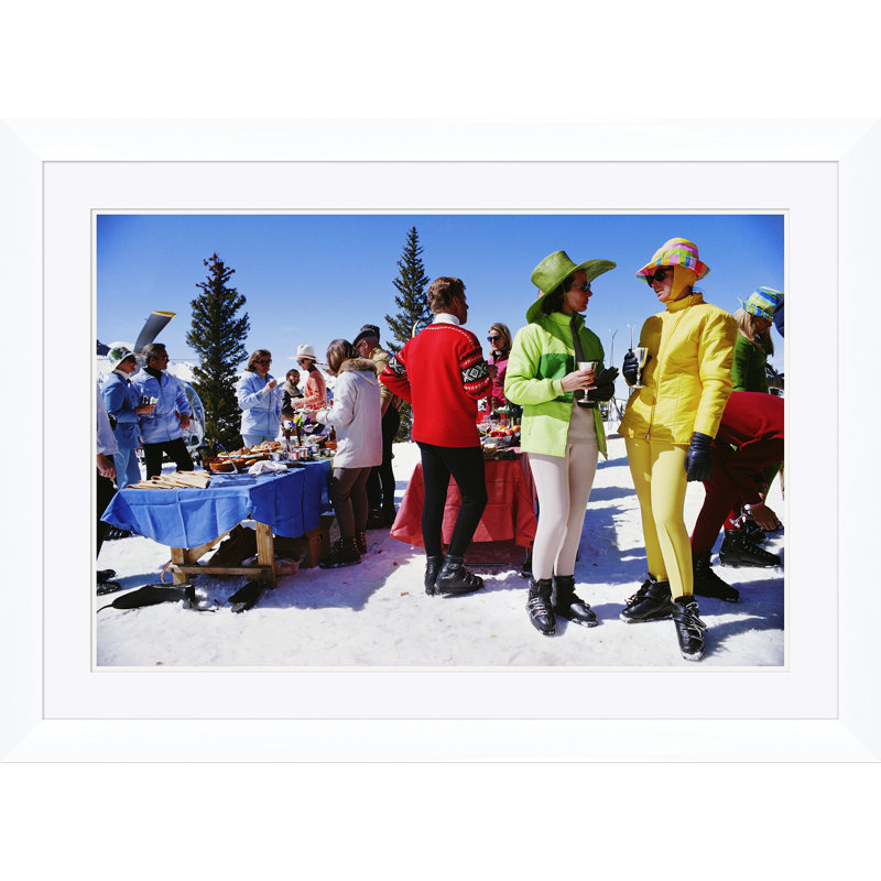 Snowmass Gathering Print by Slim Aarons, White Single Picture Framed, 30" H x 41" W x 1.5" D