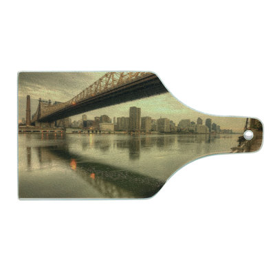 Ambesonne United States Tempered Glass Cutting Board Queenboro Bridge Tan Eggshell
