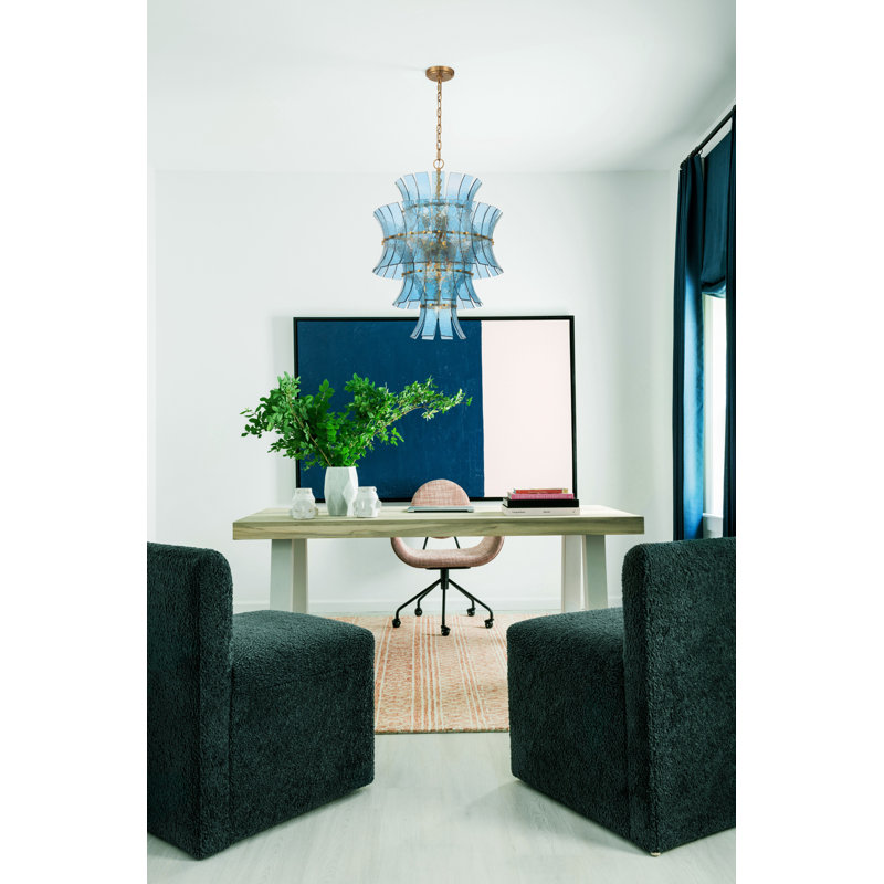 Abigail 13 Light Aged Brass Chandelier, 13 Lights, Blue/Aged Brass, 31.5" H x 22.25" W x 22.25" D