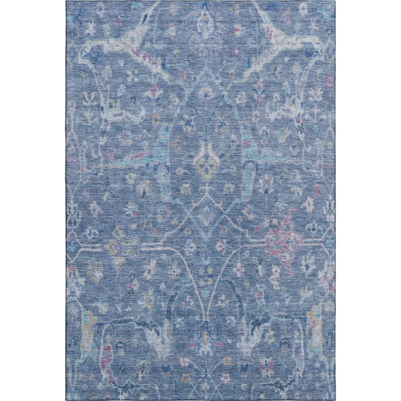 Premium Machine Washable Mayfield AMF2232 Global Rug, Blue, 8' x 10'