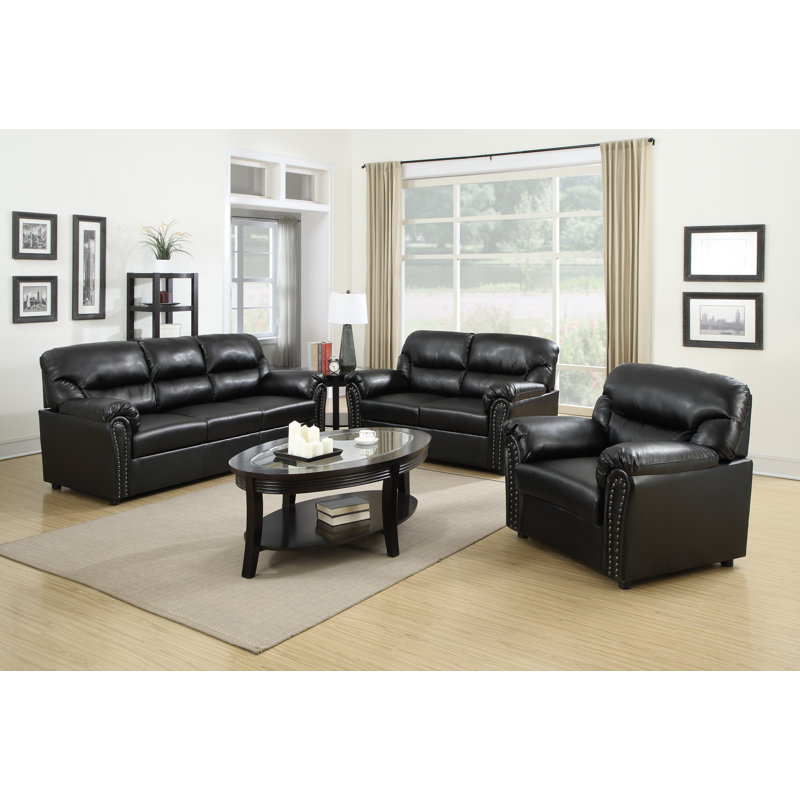 Fauteuil club large de 39 po Chahine, Similicuir noir