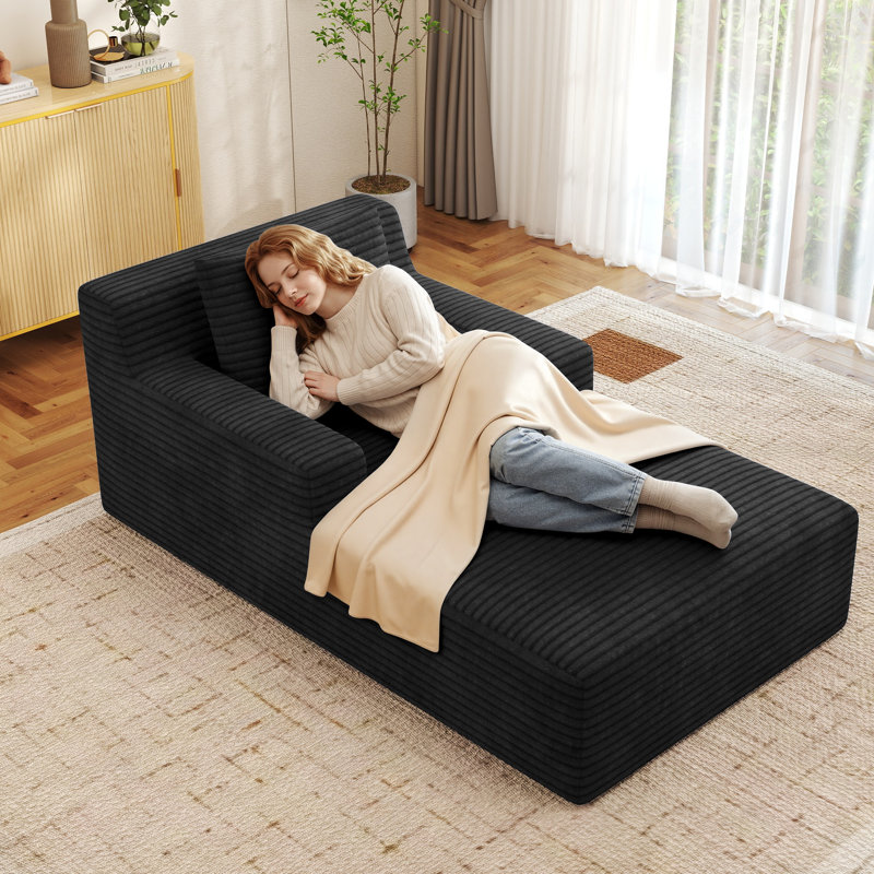 1 Seater Corduroy Sofa Bed, Black Corduroy