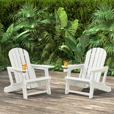 Outdoor Poly Adirondack Chair With Cup Holder (Set Of 2)