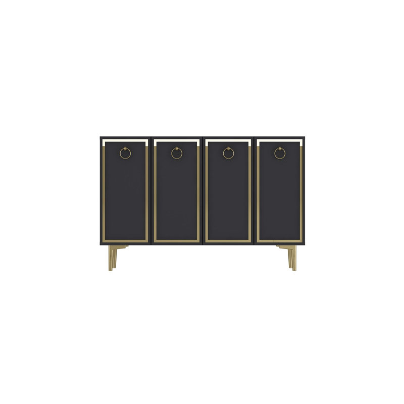 Modern Console Table with Numerous Shelves, Anthracite & Gold, 47.2 x 29.5 x 11.6 inches | 100% Melamine Coated Particle Board, Thickness: 0.7 inches | Wall-Mountable, Stylish & Functional for Living Room or Entryway