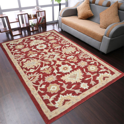Tapis en laine touffetés à la main Archlebov - Rectangulaire, couleur rouge, design moderne contemporain, tapis faits à la main et antidérapants épais pour le salon, la chambre à coucher