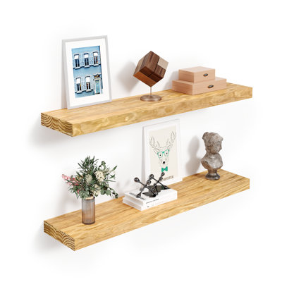 Jorgensen 2 Pieces  Pine Solid Wood Floating Shelves for Wall Decor, Kitchen, Bathroom, Workspace, Thick