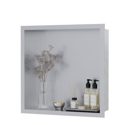 Niche de douche encastrée moderne en acier inoxydable - 3 niveaux 12 x 12 pouces - Étagère murale imperméable et antirouille - Installation facile sans carreaux - Blanc, avec pente de drainage