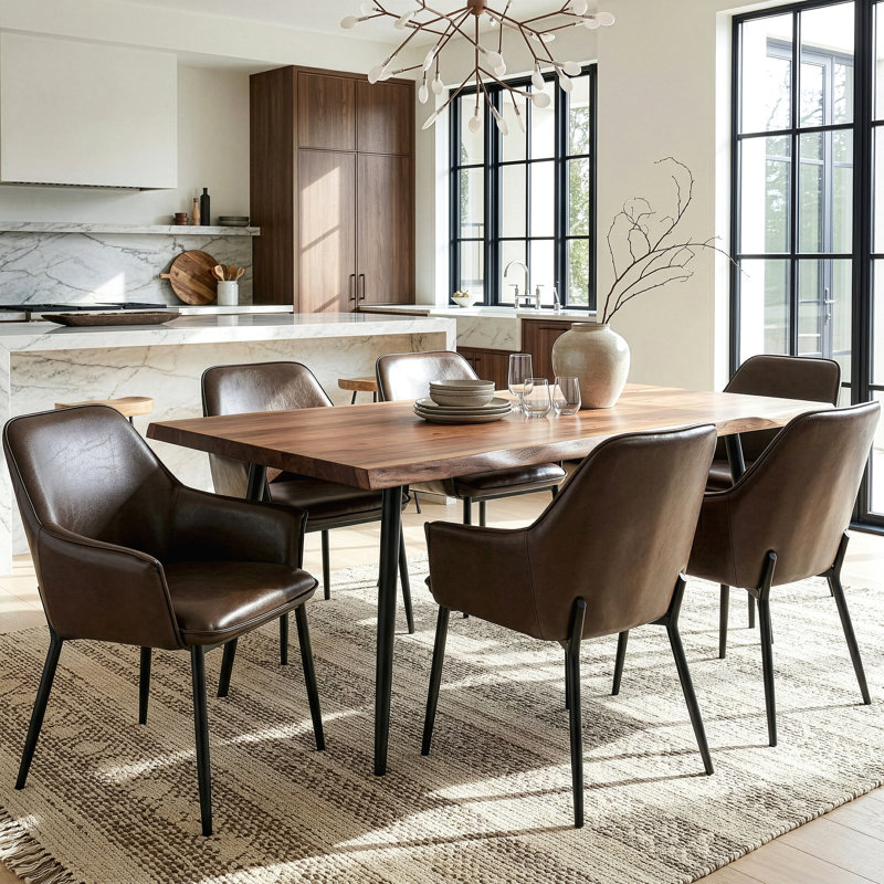Ensemble de 2 chaises de salle à manger rembourrées en similicuir avec pieds en fer noir Berenice, Marron foncé