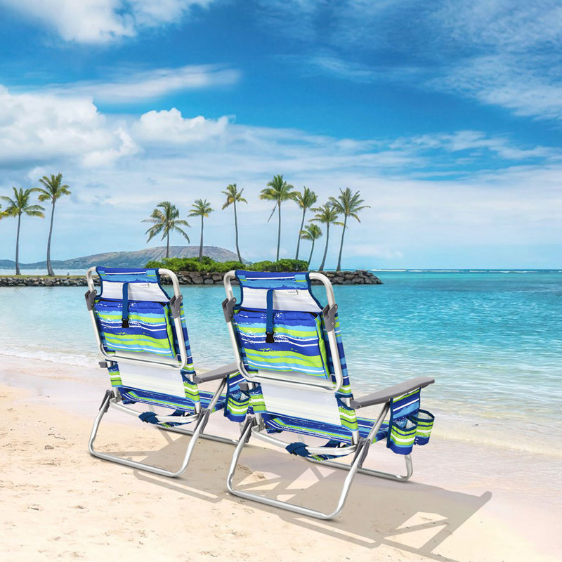 Chaise de plage pliante Selana, Vert / bleu, 4