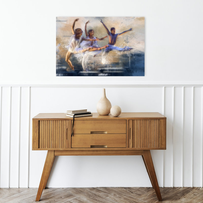 Danseurs en mouvement fluide - Affiche murale abstraite contemporaine et dramatique, H 16 po x l 24 po