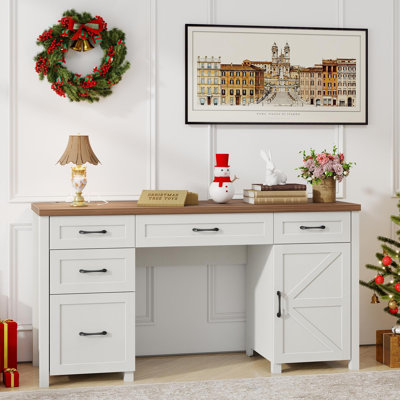 Farmhouse Executive Desk With 7 Drawers