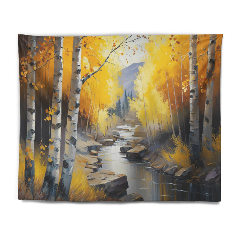 Tapisserie en polyester dans la forêt jaune avec des punaises, H 32 po x l 39 po