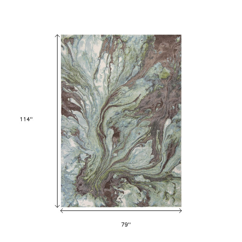 Tapis abstrait vert et brun 7 pi x 10 pi