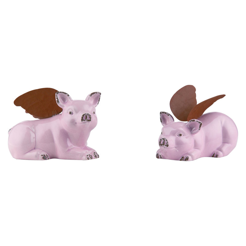  Ensemble de 2 décorations printanières en porcelaine rose de taille moyenne avec ailes